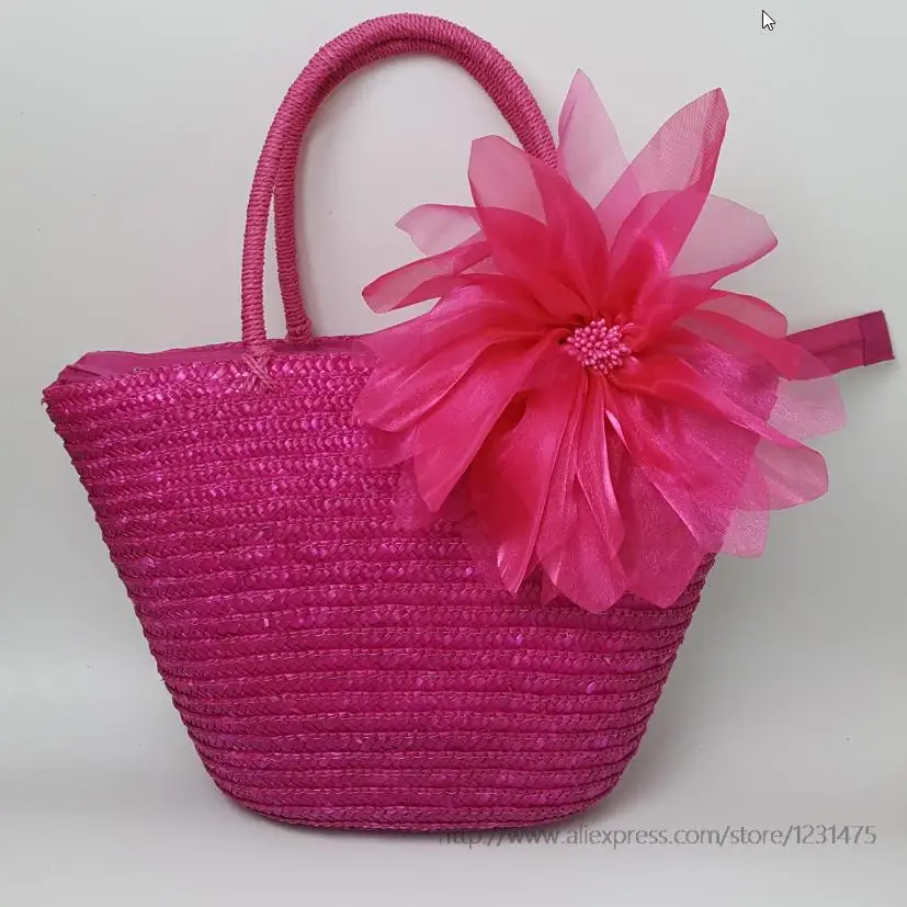 Соломенная Сумка, новинка,, летняя мода, пляжные сумки, тканый светильник, материал, женская сумка A1139 - Цвет: hot pink