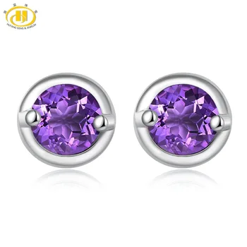 

Hutang Women's Stud Earrings Natural Purple Gemstone Amethyst Solid 925 Sterling Silver Fine Elegant Jewelry New Arrival Gift