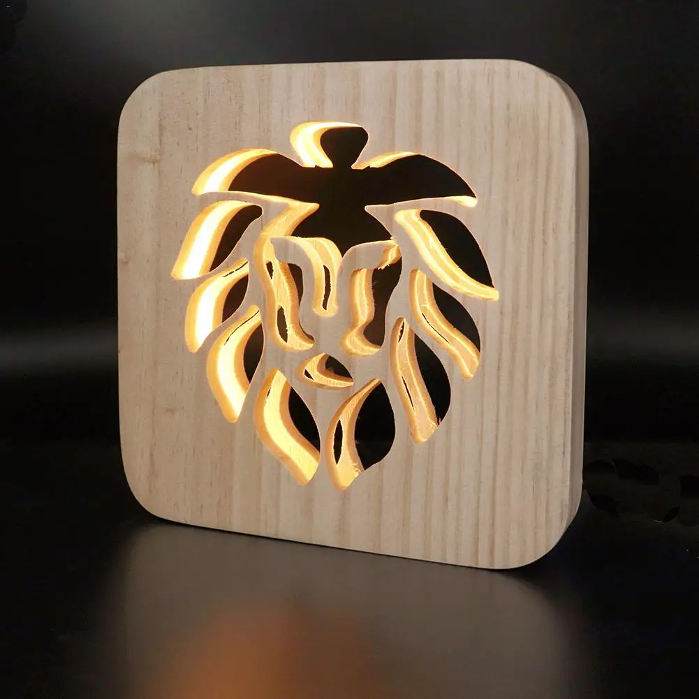  Creative Wood Carving LED Night Light Paw Airplane Love Dinosaur Star Lights USB Power Desk Table L - 33033470495