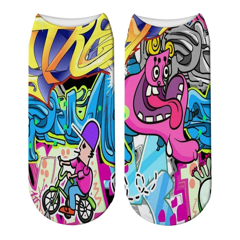 Новые 3D печатные персональные граффити хлопковые носки женские уличные Artisc короткие носки до лодыжки живопись Harajuku Kawaii забавные носки - Цвет: 4