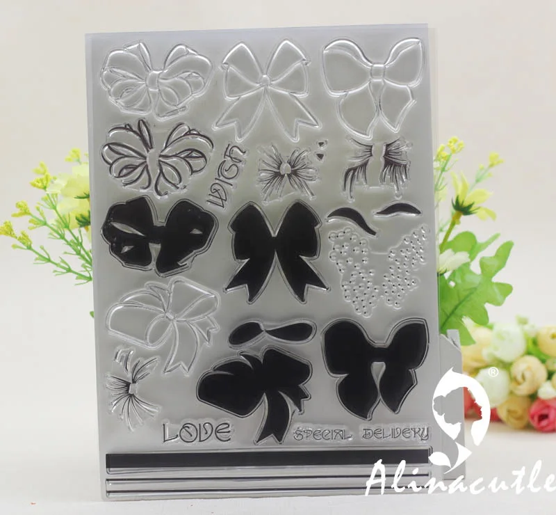 

CLEAR STAMPS CUTTING DIES layered bow tie strap Alinacraft Scrapbook paper craft silicon rubber roller transparent clear stamp