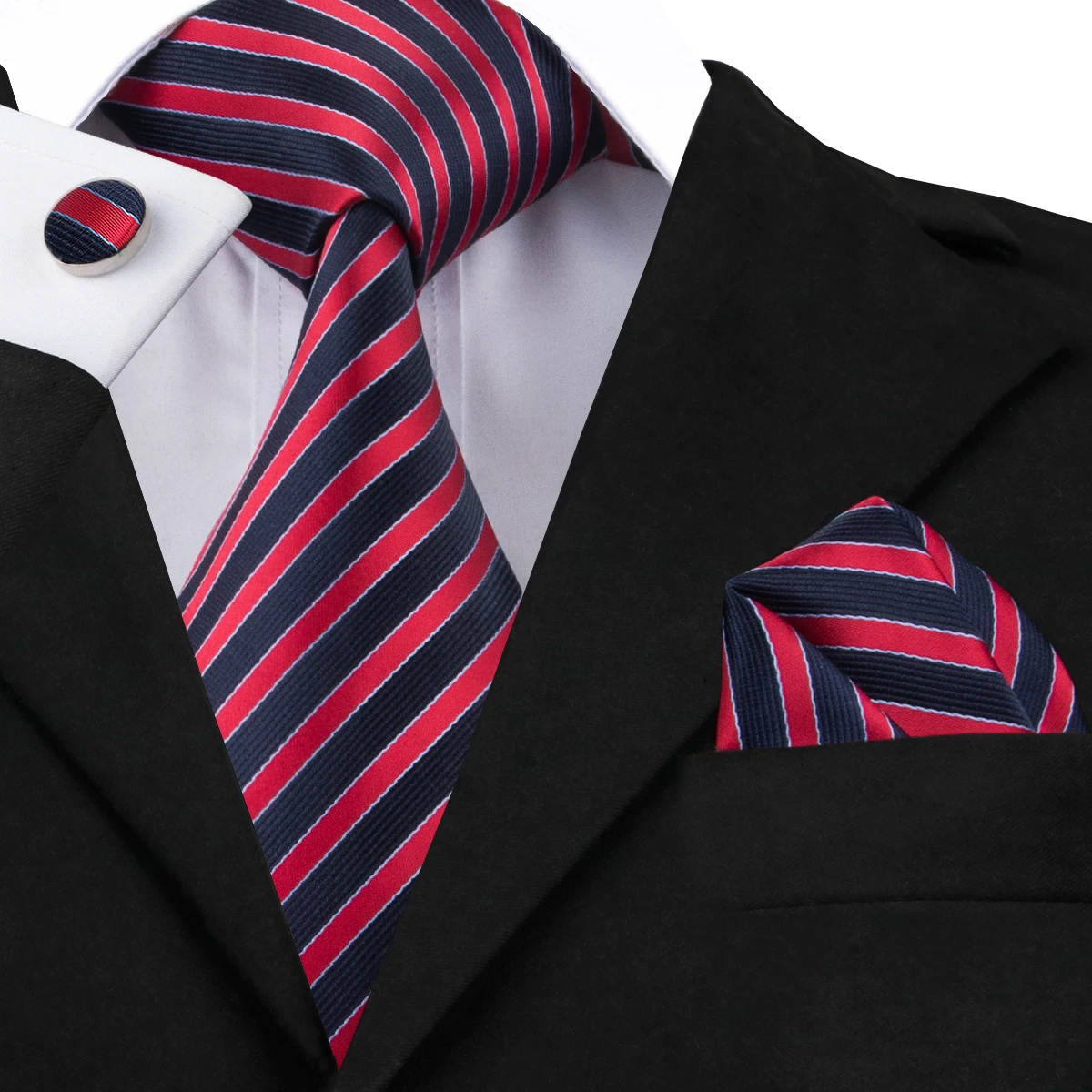 C 1504 Newest Design Striped Mens Ties Fashion Red Silk Tie Pocket ...