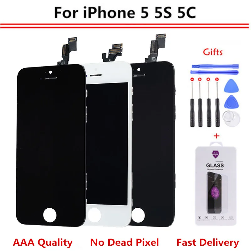AAA Quality For iPhone 5S 5 5c LCD Touch Screen Assembly 100% Brand New Display LCD for iPhone SE Screen+tempered glass+Tools