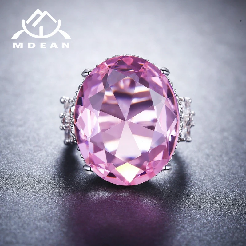 MDEAN розовый камень Обручальные кольца для женщин обручение Большой AAA циркон ювелирные изделия кольцо мода подарок на день Святого Валентина