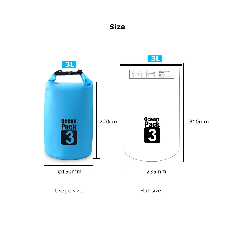 Bolsa seca resistente al agua impermeable 3L bolsa de almacenamiento bolsa de natación al aire libre kayak canoa río Trekking bote Bolsa seca resistente al agua impermeable 3L bolsa de almacenamiento bolsa de natación al aire libre kayak canoa río Trekking bote