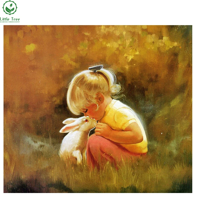 

New 2017 3D DIY Diamond Painting White Rabbit And Little Russian Girl Hand Embroidery Cross Stitch Diamond Inlay Decor Painting