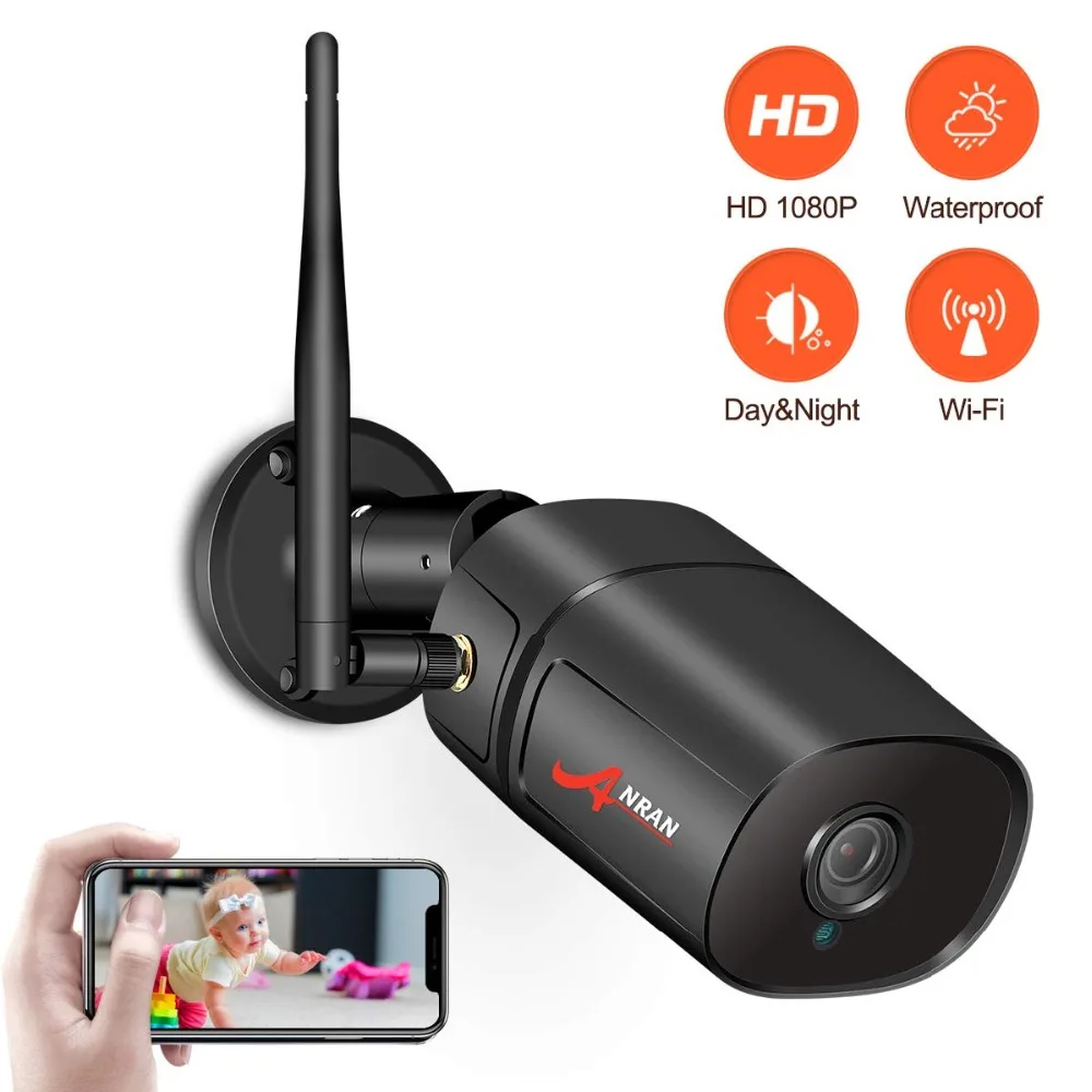 

ANRAN IP Camera Outdoor Wifi HD 1080P Bullet Weatherproof Two Way Audio Camera With MiscroSD Card
