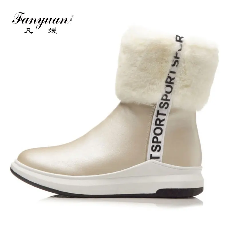 

fanyuan Popular Casual Winter Boots Women Plus Size 33-43 Faux Fur Decoration 4cm Med Wedges Ankle Boots For Ladies