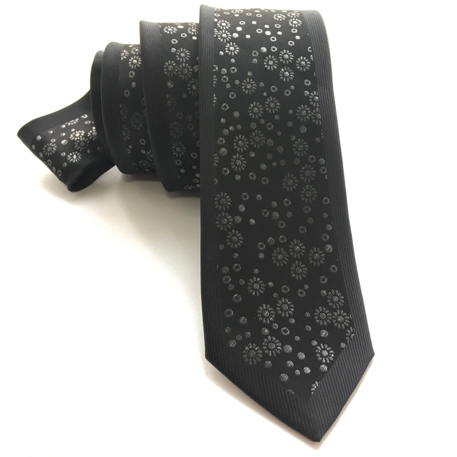 Популярные Модные мужские Тонкий Галстук высокое качество сплетенный из микрофибры галстук черный с серебряными цветами