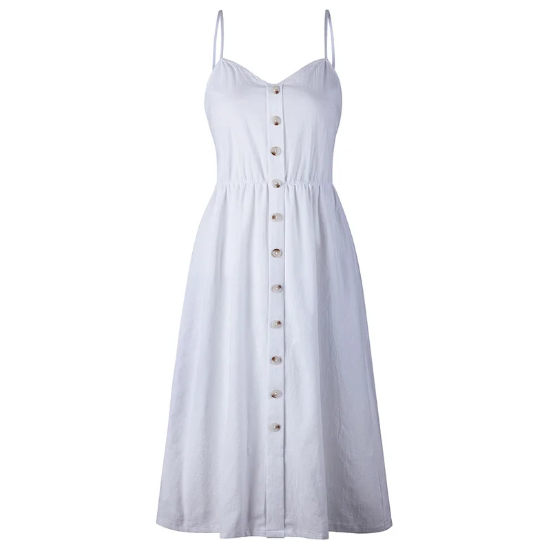 ShejoinSheenjoy Striped Button Women Summer Dress Spaghetti Strap Backless Sexy Midi Dress Women Pockets Boho Beach Sundress Q249-7(8)