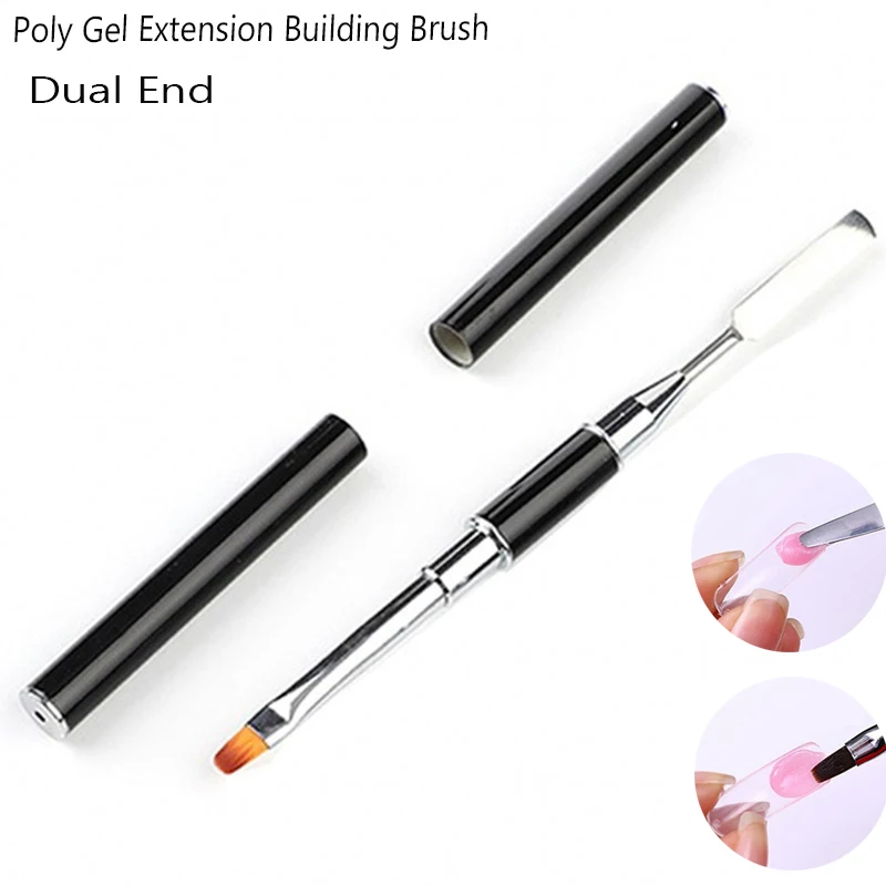 

1pc UV & Poly Gel Nail Brushes Dual-ended Flat Pusher For Polygel Quick Building Nail Art Tips Extension Gel Brush DIY