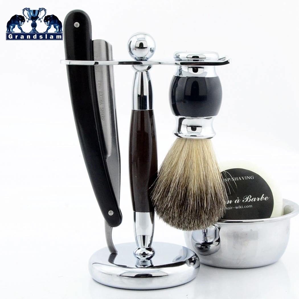 

5in1 ZY 430 Shave Ready Best Straight Razor Kit Badger Hair Shaving Brush Shaver Raozrs Holder Stand Shaving Cream With Mug