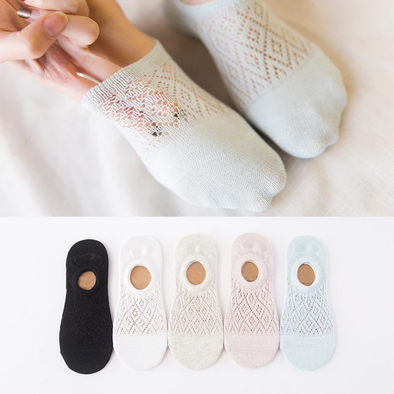 

Summer Boat Socks Women Breathable Ultra-thin Hollow Boat Socks Slippers Invisible Low Cut No Show No Slip Ladies Socks Meias