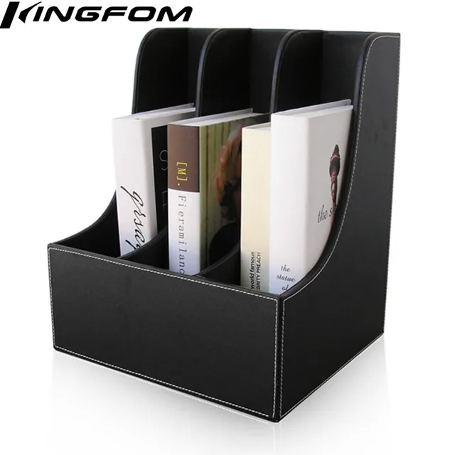 3 Slot Leather Desk File Holder File Stand Document Pigeonhole