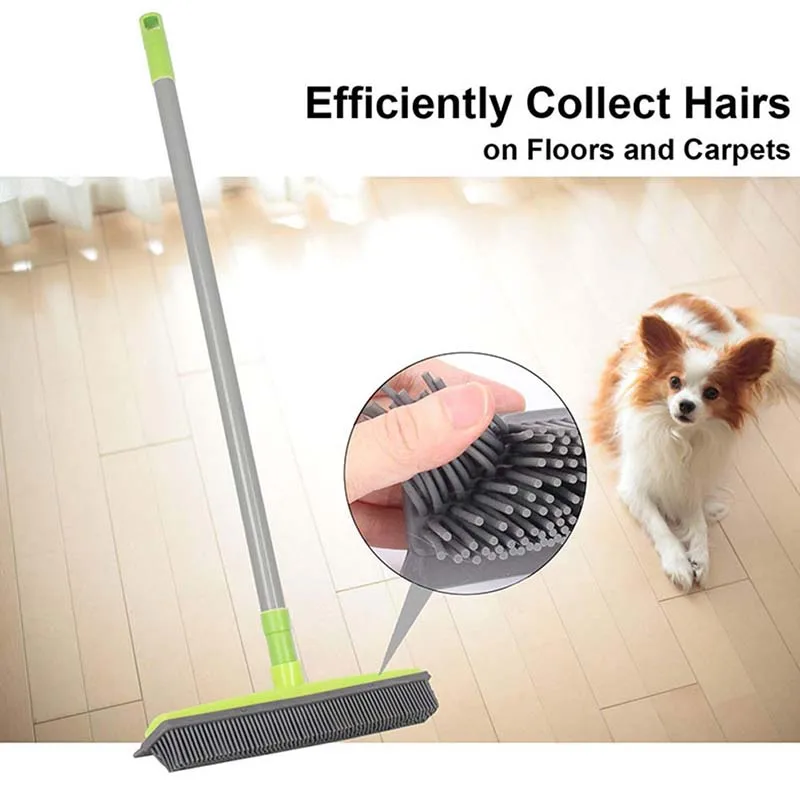 

Portable Telescopic Clean Sweeper Squeegee Rubber Broom Magic Pet Hair Removal Device Scratch Bristle Long Push Broom