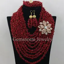 Ручной работы нигерийские Свадебные африканские коралловые бусины комплект ювелирных изделий красные коралловые бусины ожерелье комплект ювелирных изделий CNR324