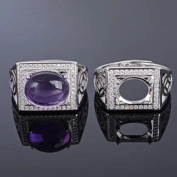 

MeiBaPJ 8*10 Natural Amethyst Gemstone Fashion Ring /Empty Support for Men Real 925 Sterling Silver Fine Charm Jewelry