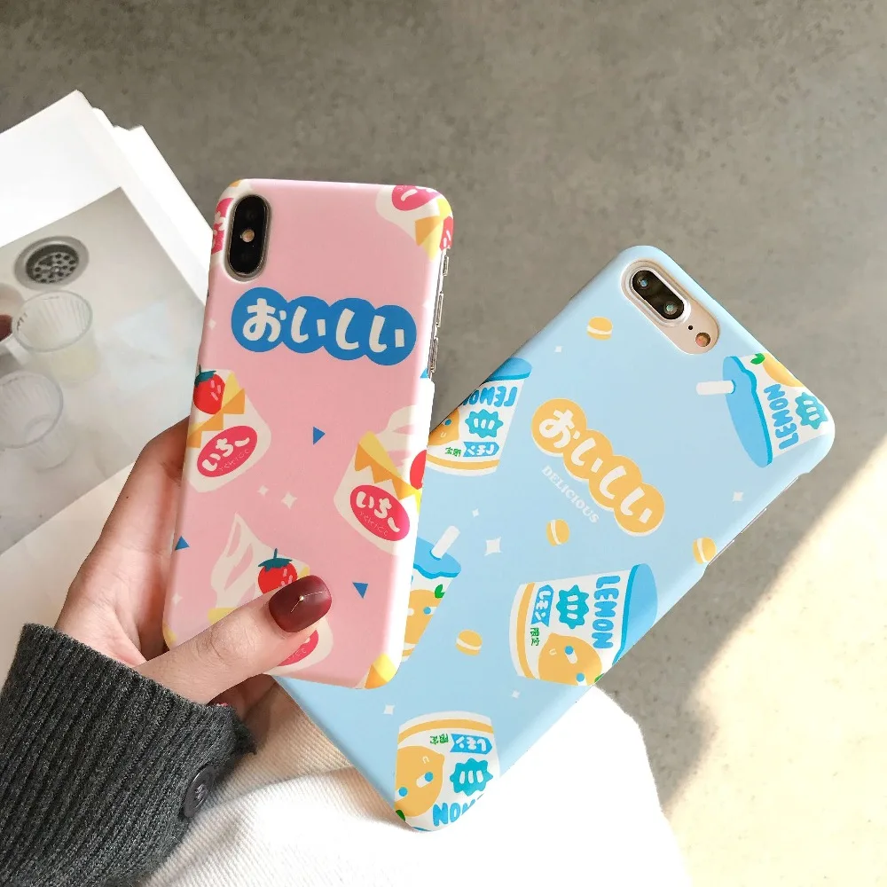 

FastDeng Simple Cute Cake and Milk Patterned Case For iPhone 6 7 8 Plus Matte Half-wrapped Hard PC Case For iPhone X XS XR XSMax
