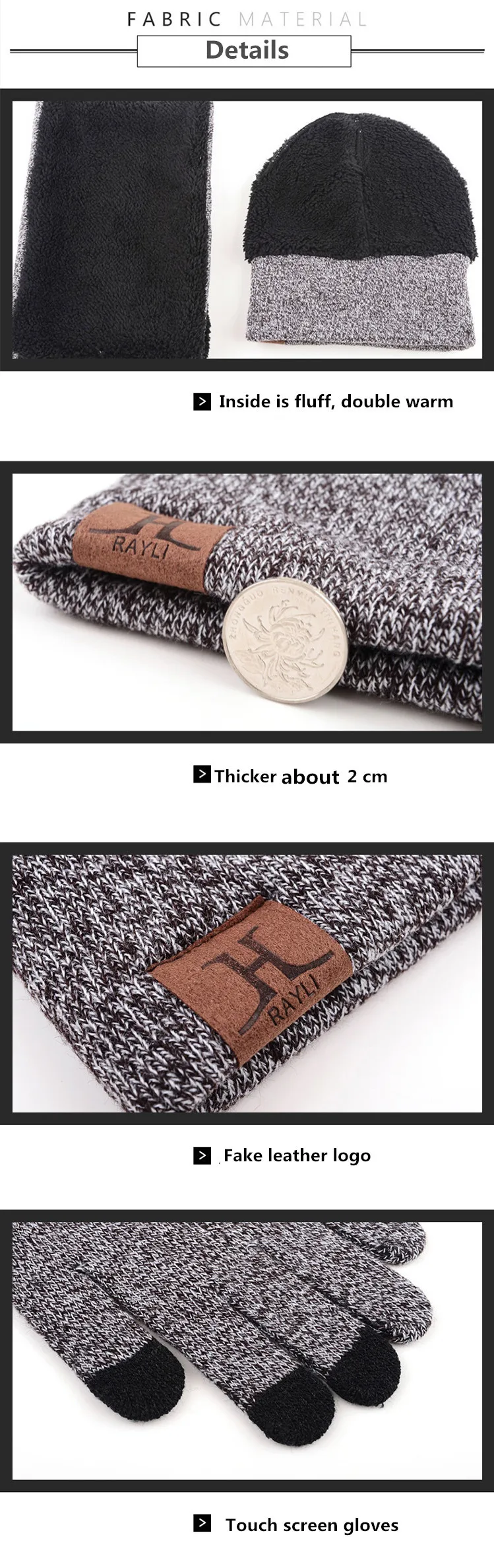 Мужские шапки шарф перчатки набор зима Горячая шерсть вязаная шапка экран сенсорный палец наборы перчаток зимние теплые аксессуары