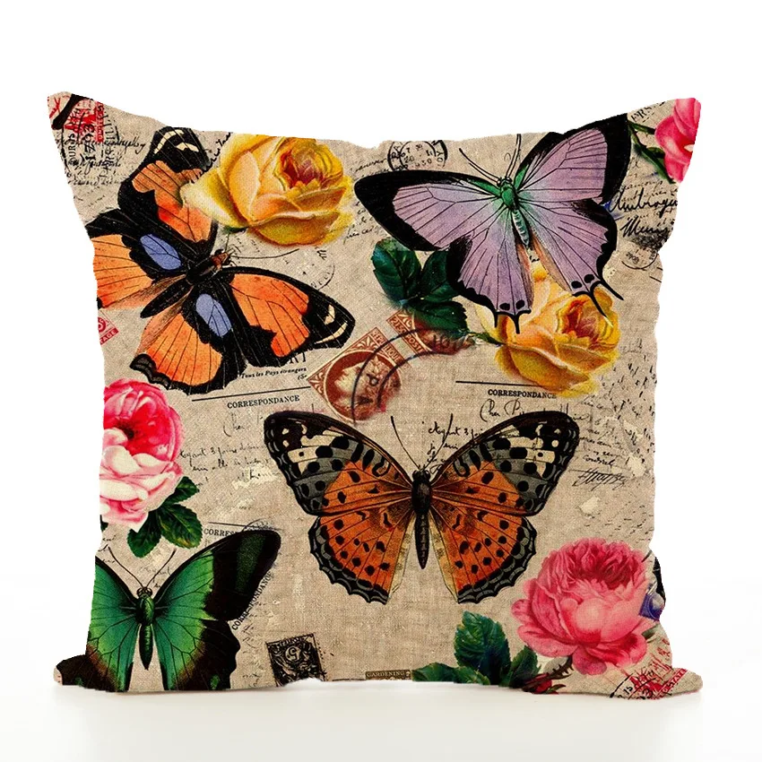 

2019 New Style Natural Scenery Butterfly Pillowcase Home Sofa Chair Decorative Linen Cushion Cover
