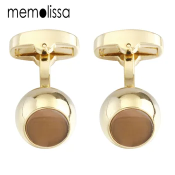 

Memolissa 2018 Brown Stone Round Cufflinks for mens Tan Color Opal Shirt cuff links for Wedding Gift Gemelos Wholesale cuffs