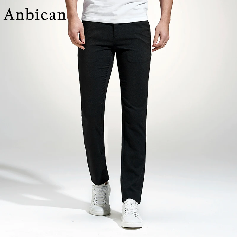 Anbican 2017 Moda Negro Pantalones Casuales Hombres de Primavera y Verano  Bolsillos rectos Pantalones de Tela de algodón Llena Longitud Slim Fit Para  Hombre Vestido pantalones _ - AliExpress Mobile