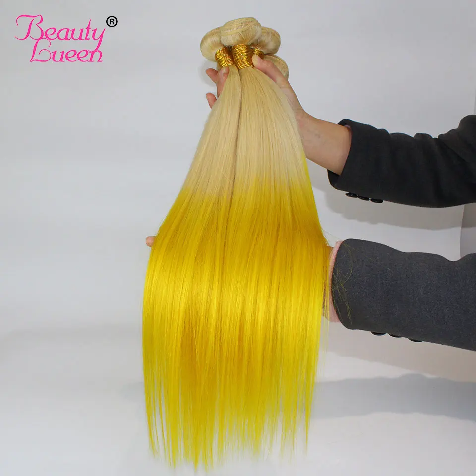 Омбре блонд пряди с фронтальной T613/желтые прямые цветные пряди с фронтальной Remy Омбре бразильские волосы с закрытием