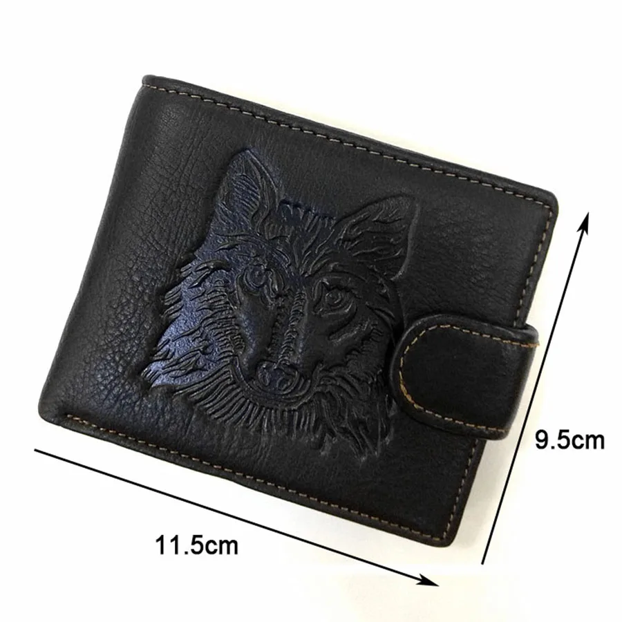 

2019 Man Genuine Leather wallet 3D Wolf pattern Retro personality Men Wallets Coin Bag card holder best present for lover