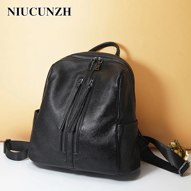 

NIUCUNZH Genuine Leather Multi-Purpose Backpack Women Fashion Large Capacity Soft Back Bag For Teenage Girl School Bag 112