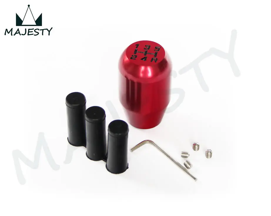 UNIVERSAL ROUND ERGONOMIC MANUAL STICK SHIFT KNOB ALUMINUM FINISH RED GEAR SHIFT KNOB 5 SPEED