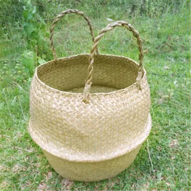 Rattan Straw Basket Wicker Seagrasss Folding Laundry Flower Pot Flower Vase Home Garden Hanging Basket Wedding 5