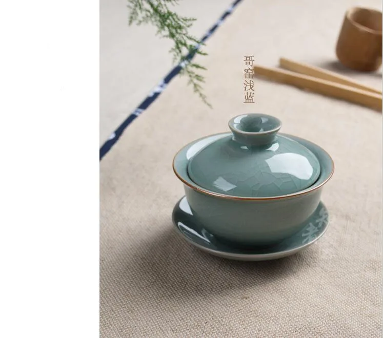 Горячая Распродажа, ru печи пигментированные anxi tieguanyin gaiwan, набор из трех предметов, двойная линия, Цзиндэчжэнь, инструмент для белого чая