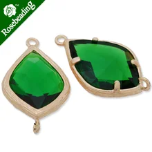 14x23mm matt gold plated framed glass,Faceted glass,emerald,connectors,gemstone bezel,Sold 5pcs/lot-C4168