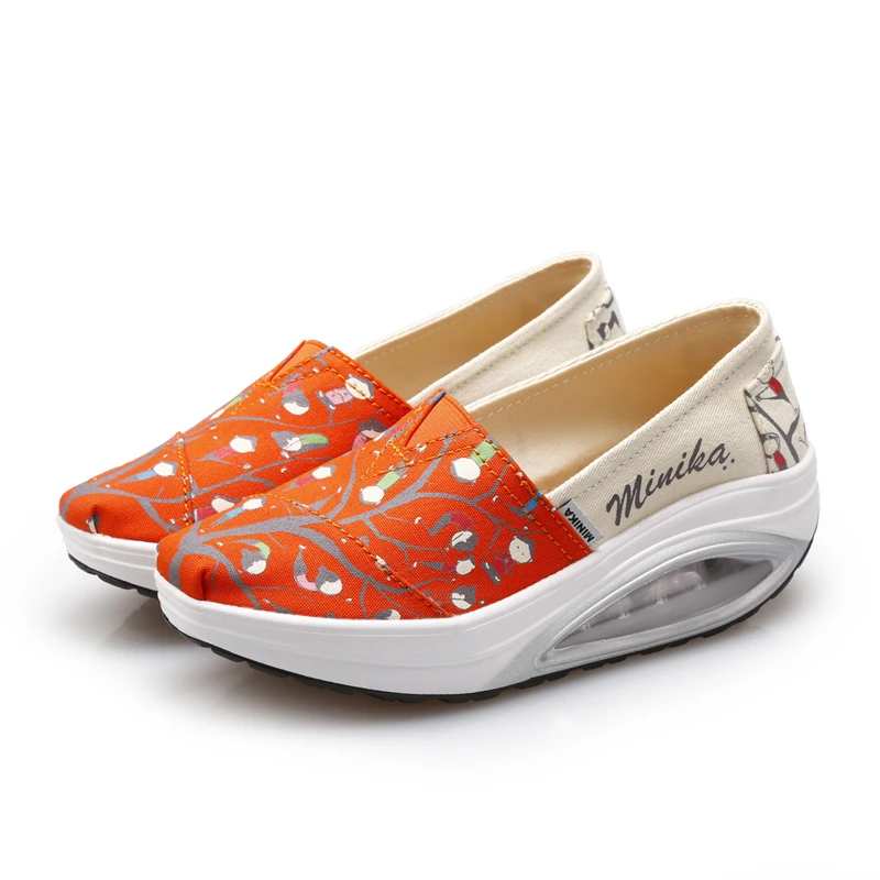 

NEW Women Bodybuilding Wedge Sneakers Shoes Slip On Canvas Loafers Platform Light Cushion Fitness Swing Shoes