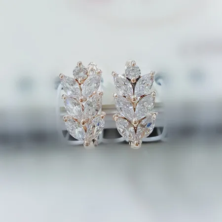 

Fashion Personality Silver Gold Leaf shaped earrings AAA Cubic Zircon Feather leaves stud earrings for women luxury jewelry