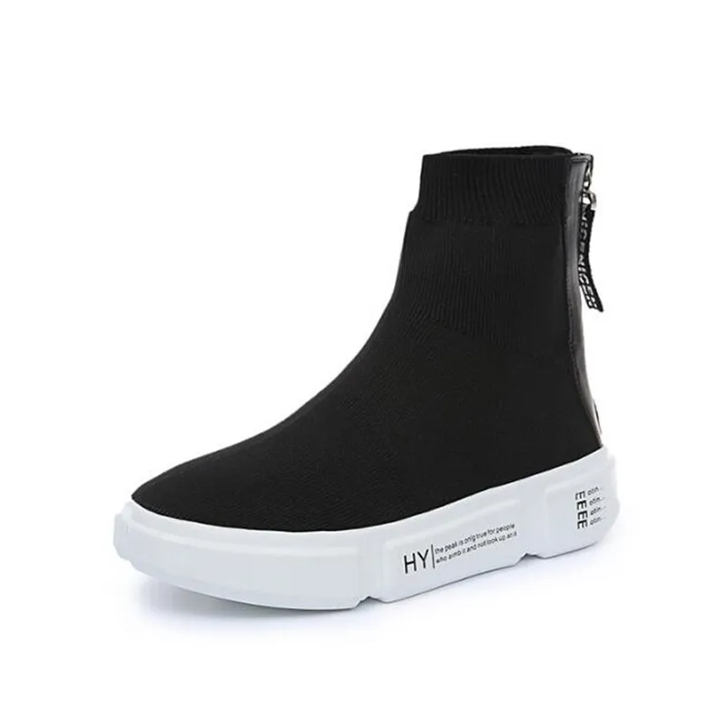 

2018 new sock boots solid platform shoes stretch fabric round toe casual sneakers high quality ankle boots shoes woman