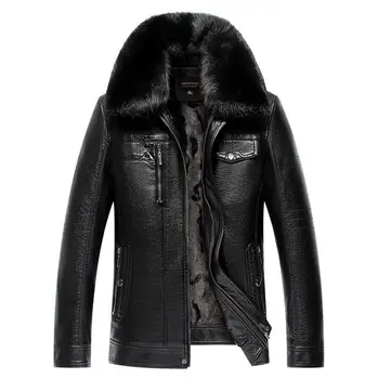 

Men's PU Winter Lapel Jackets Coats Motorcycle Leather Jackets Men Detachable fur collar Leather Clothing Male Casual Outerwear