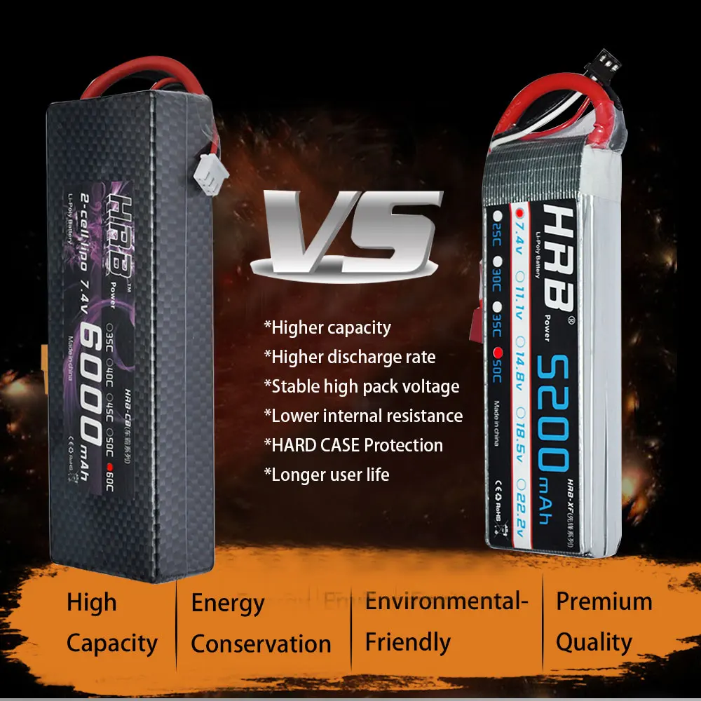 HRB RC Lipo Аккумулятор 7,4 V 11,1 V 14,8 V 6000mah 60C с разъемом XT60 T Deans TRX EC5 XT90 Жесткий Чехол для rc автомобилей 1:10 лодок