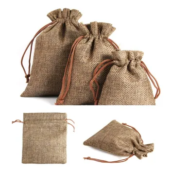 

100pcs Vintage Natural Jute Burlap Gift Bags Christmas Halloween New Year Candy Bags Wedding Baby Shower Party Packaging Bags