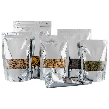 

2000pcs Silver Clear Stand Up Aluminum Foil Self seal Bags Resealable Heat Seal Plastic Window Bag, Food Storage Packing Pouch
