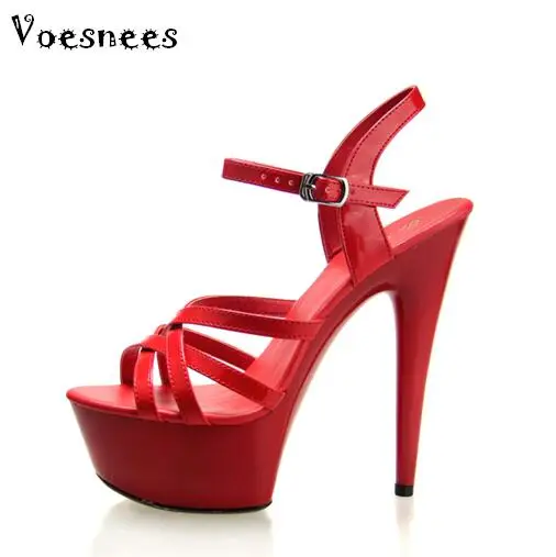 comprar 10 Cor de Aço Tubos Sapatos de Dança 2017 Novos sapatos de salto alto 13 15 CM com Espessura Inferior Alça de Mesa À Prova D Água Sandálias Plus Size 44