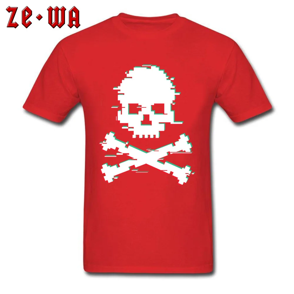 New Coming Men T Shirts Crew Neck Short Sleeve 100% Cotton Crossbones stereo glitch effect T Shirt Cool Tops & Tees Crossbones stereo glitch effect red