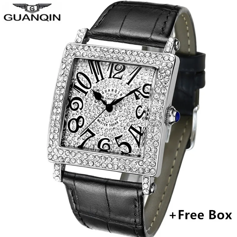

New GUANQIN Men Wristwatch Luxury 2018 Quartz Watch Men Diamond Style Waterproof Leather Watches Clock Man relogios dropshipping
