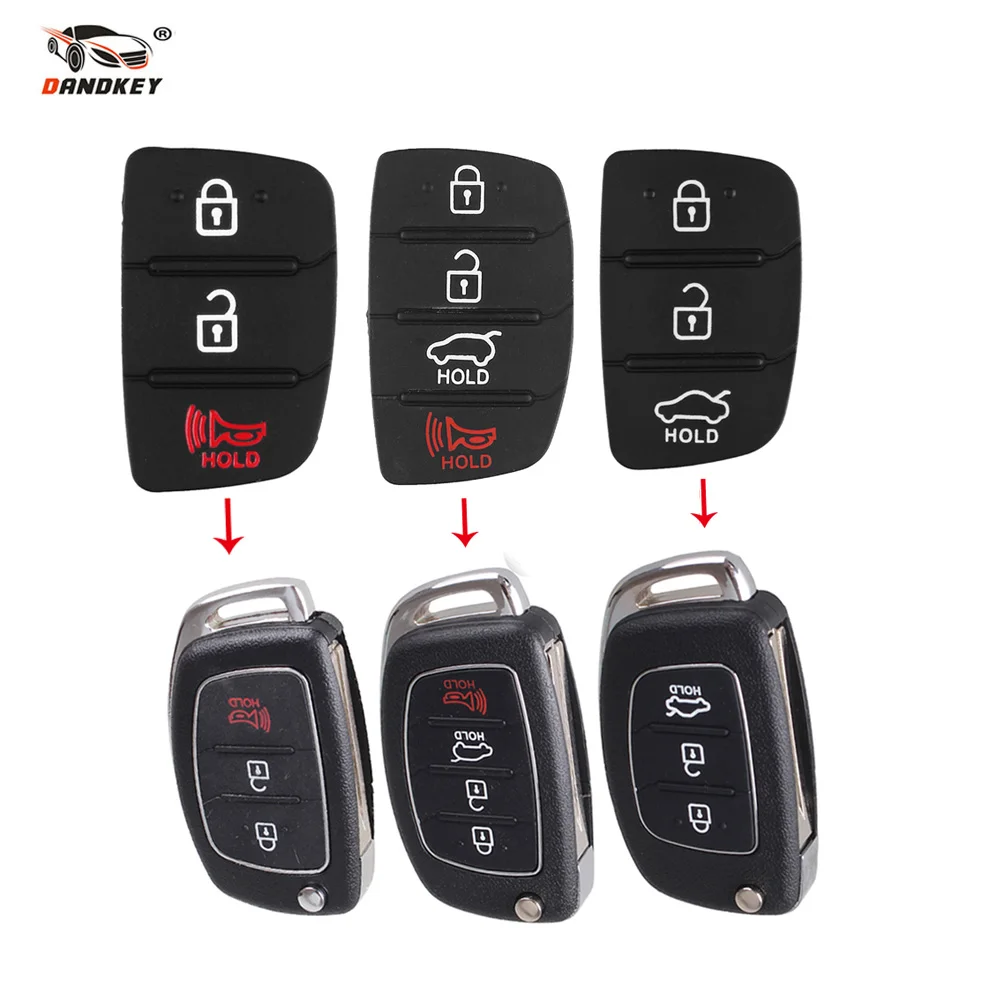 

Dandkey 10ps Replacement Rubber Pad 3/4 Buttons Flip Car Remote Key Shell For Hyundai I30 IX35 Kia K2 K5 Key Cover Case
