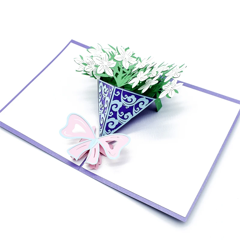  A bouquet of gardenia flowers 3D Pop UP Card Birthday Gift with envelope sticker laser cut invitati