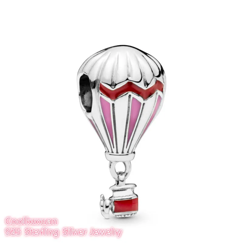 

2019 Summer Original 100% 925 Sterling Silver Hot Air Balloon Charm Pink , Red Enamel beads Fits Pandora bracelets Jewelry