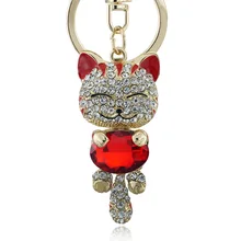 Lucky Smile Cat Crystal Rhinestone Keyrings Key Chains Holder Purse Bag For Car christmas Gift font