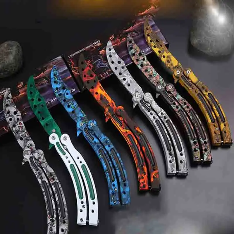 

New Karambit folding knife Tactical titanium pocket Knives game knife no edge tool practice butterfly in knife