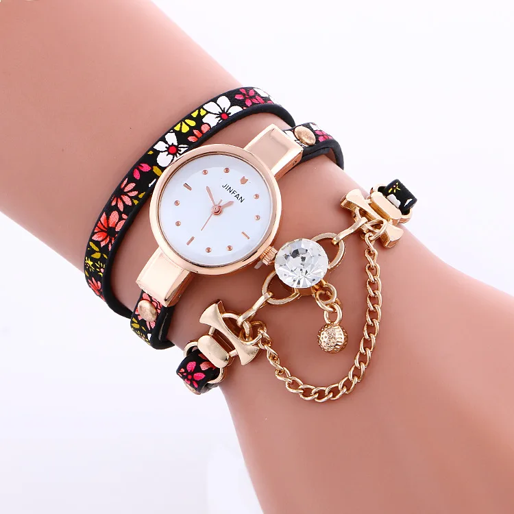 

2016 New Fashion Watches Women Stripe Style Flower Decorative Pattern Women Bracelet Watch Female Dress Quartz Wristwatch OP001