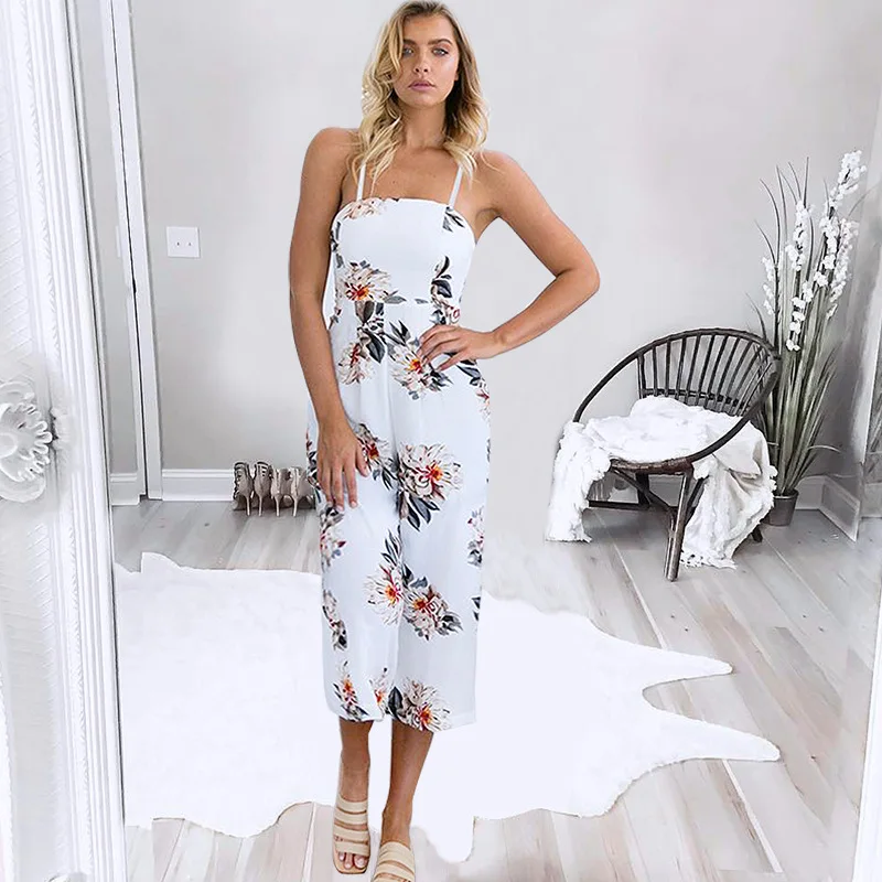 

European and American Jumpsuit Women's Loose One-piece Calf-Length Pants Summer Sexy Rompers Floral Print Casual Lady Jumpsuits
